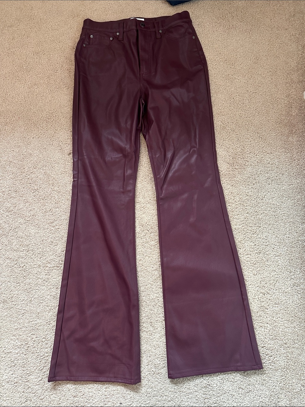 Pistola Burgundy Faux Leather Flared Pant NWOT